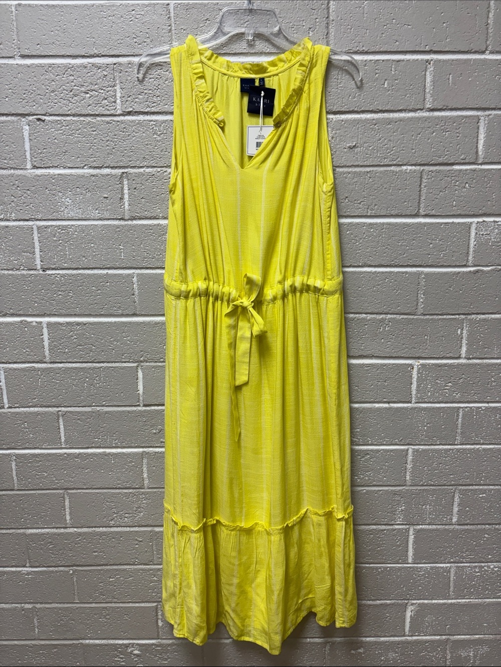 Kaari Blue Vibrant Yellow Sleeveless Maxi Dress with Tie Waist